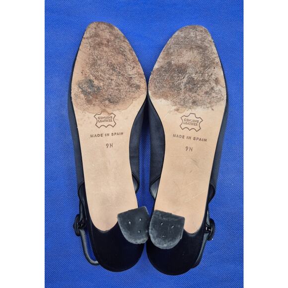 Talbots Black Leather Slingback Pumps 2.5" Kitten Heels Sparkly Accents Size 9N - Picture 8 of 10